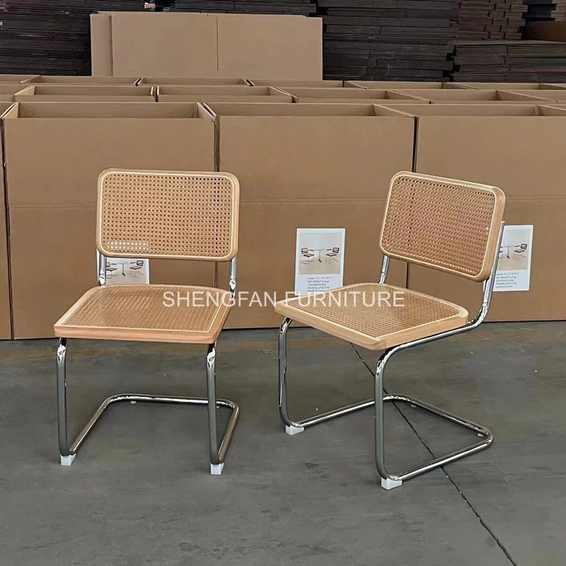 Hot Selling Worldwide Wood Cesca Chair Chromed Frame PU Seat Rattan Back Dining Chair With Cushion