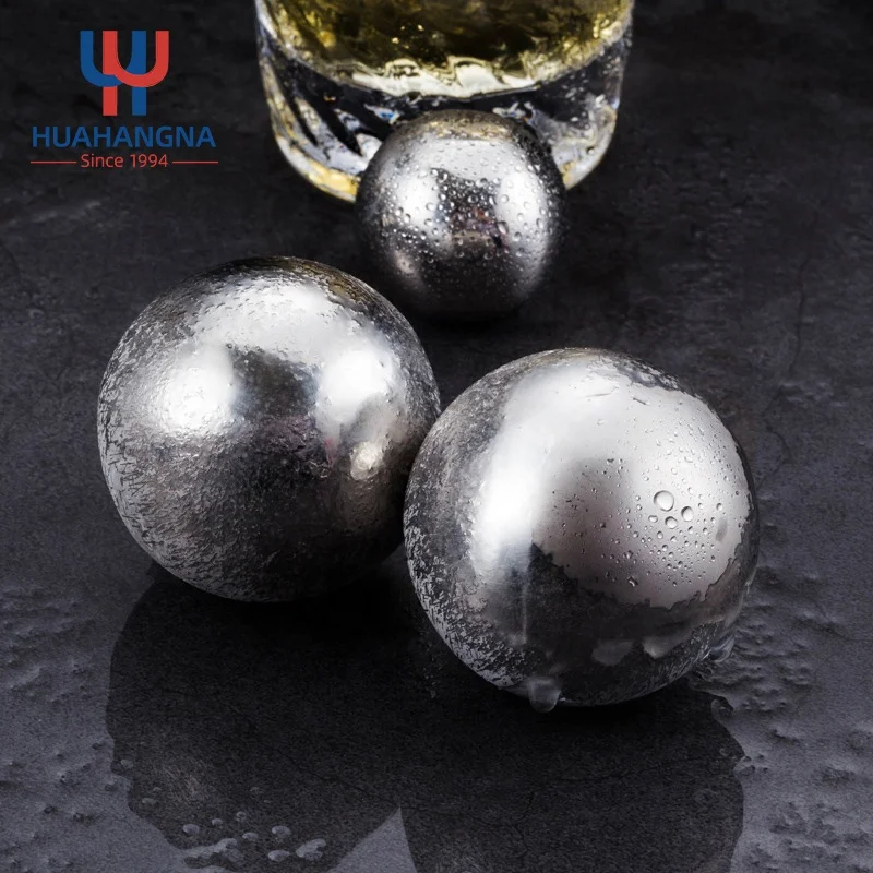2 Pcs Reusable Stainless Steel Metal Ice Sphere Cubes Beverage Chilling Rocks Whiskey Stones Balls for Wine Whisky Bar Beer