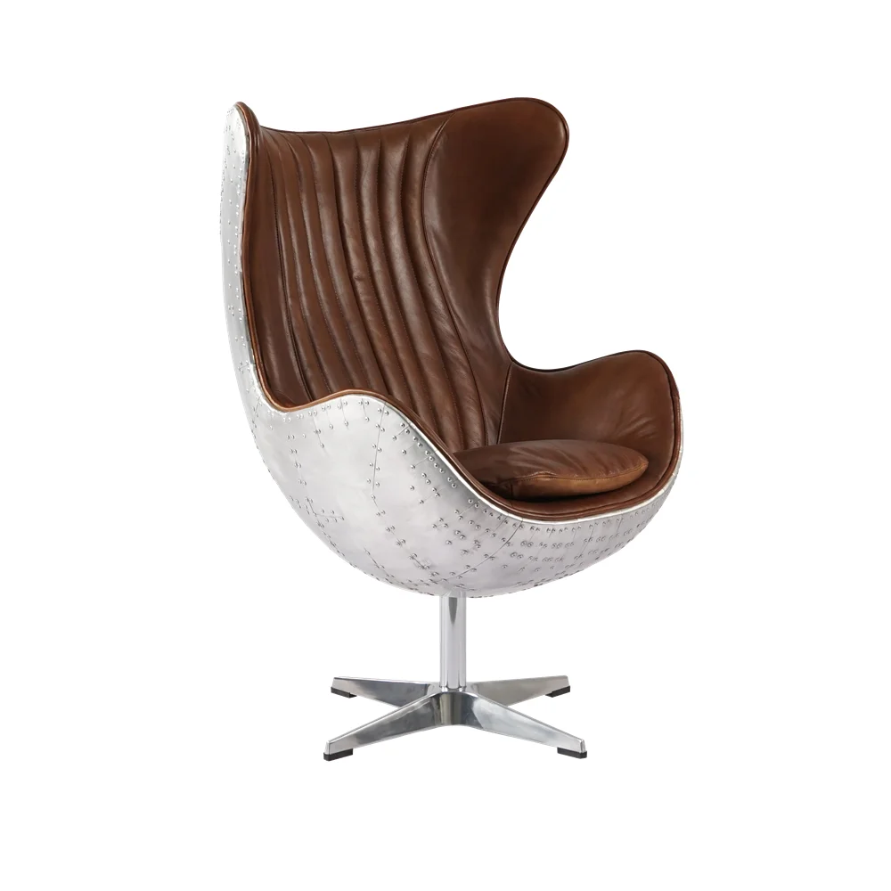 Medieval vintage living room furniture aluminum leather aviator armchair