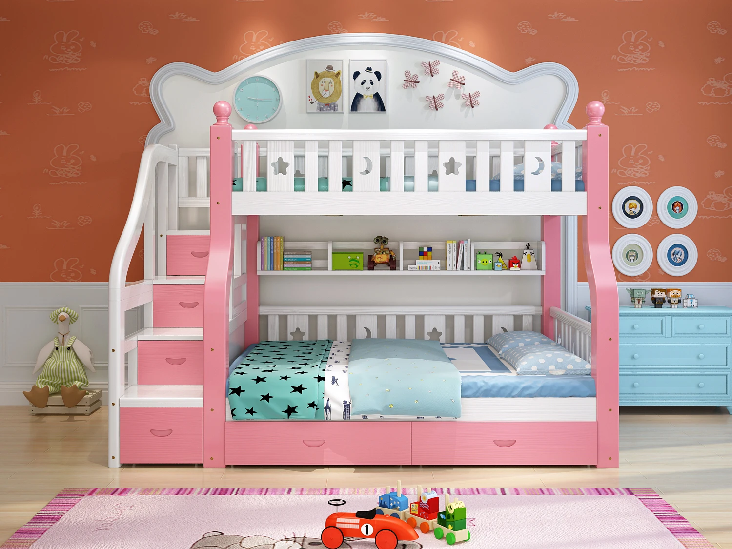
Factory direct supply high quality simple multifunction kid bunk bed with ladder cabinet 