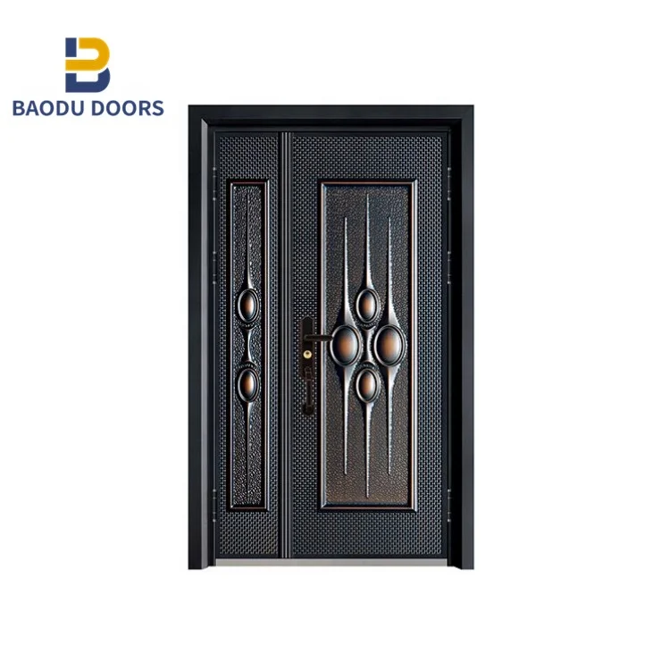 Metal Carving Entrance Front Bulletproof Double Security Casted Aluminum Main Door For Houses