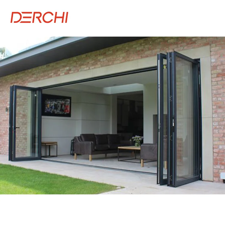 DERCHI Factory Burglar proof glass patio balcony outdoor Hurricane impact aluminium folding door with retractable insect net