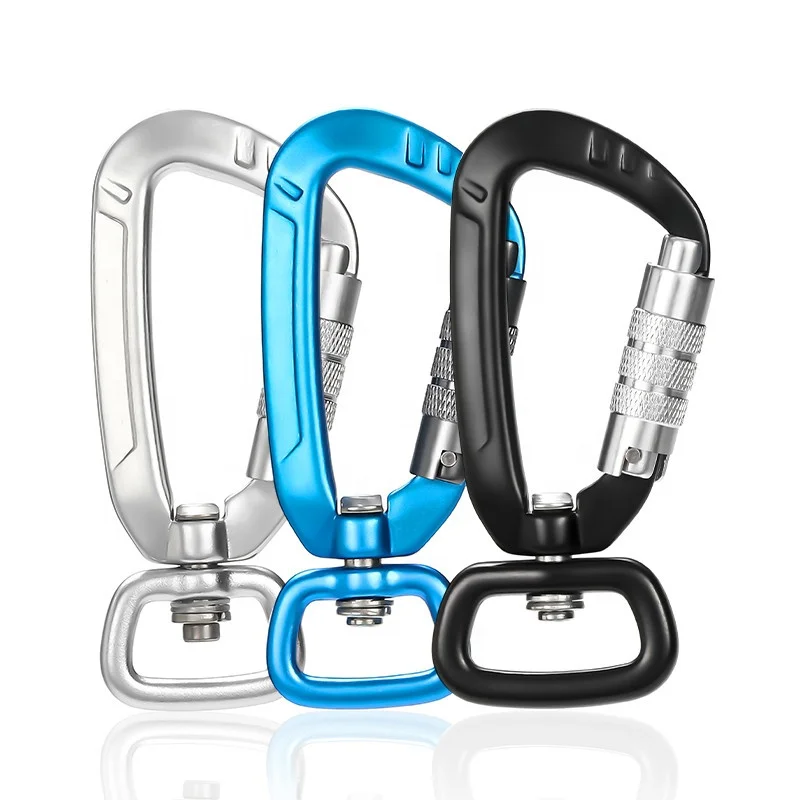Multifunctional D-Type Swivel Locking Carabiner, Rotating Carabiner Hook Clip for Dog Leash, Hammock, Camping, Hiking