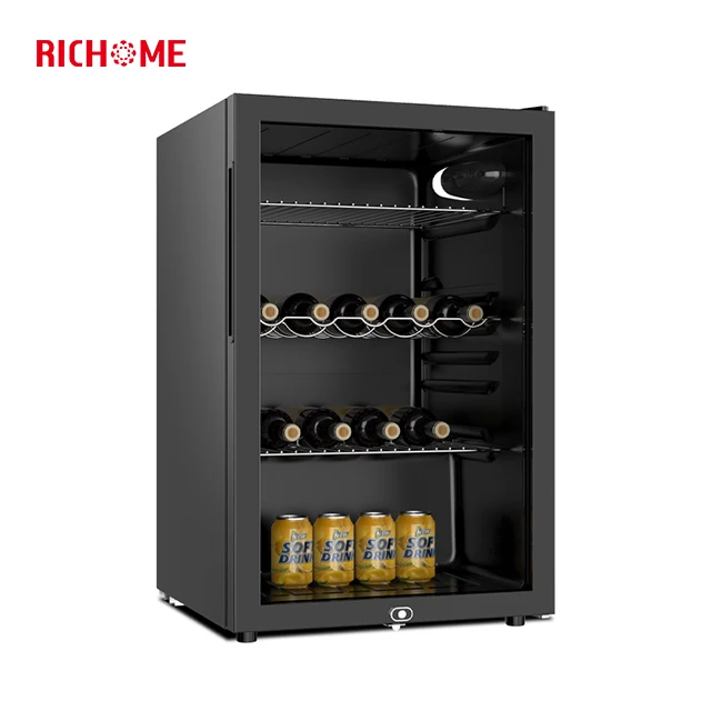 132L Mini Glass Door Display Fridge Showcase Black Refrigerator Cellar Cabinet Wine Cooler