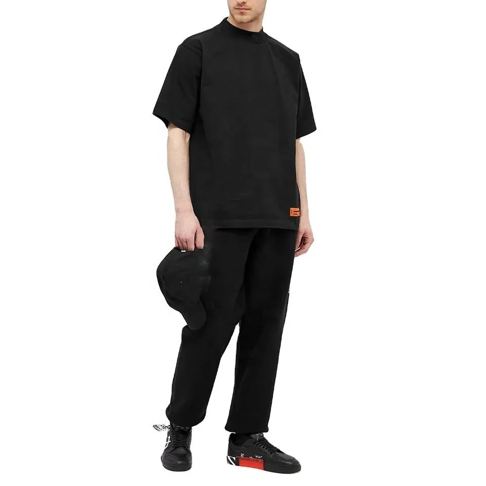 Premium heavy weight tees thick Cotton tshirts High Collar big and tall Fit Mock neck black t shirt