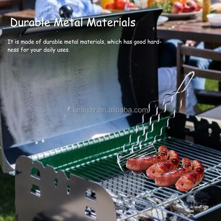 Bbq Grill Mesh Net For Sausage Barbecue Basket With Wooden Handle