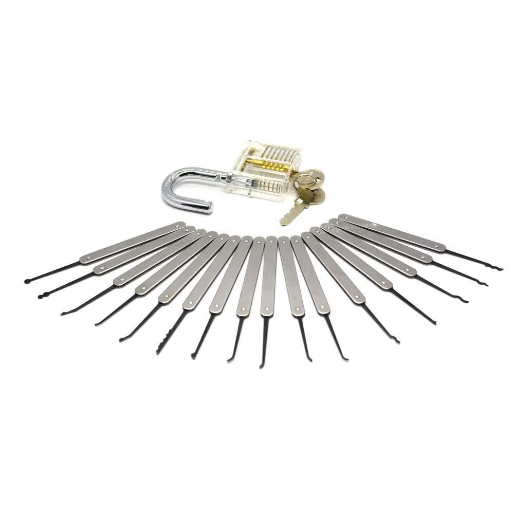 High Quality Stainless Steel Locksmith Tools 22pcs Auto Lock Pick Set Practice Padlock with Transparent 1 Set 22-padlock
