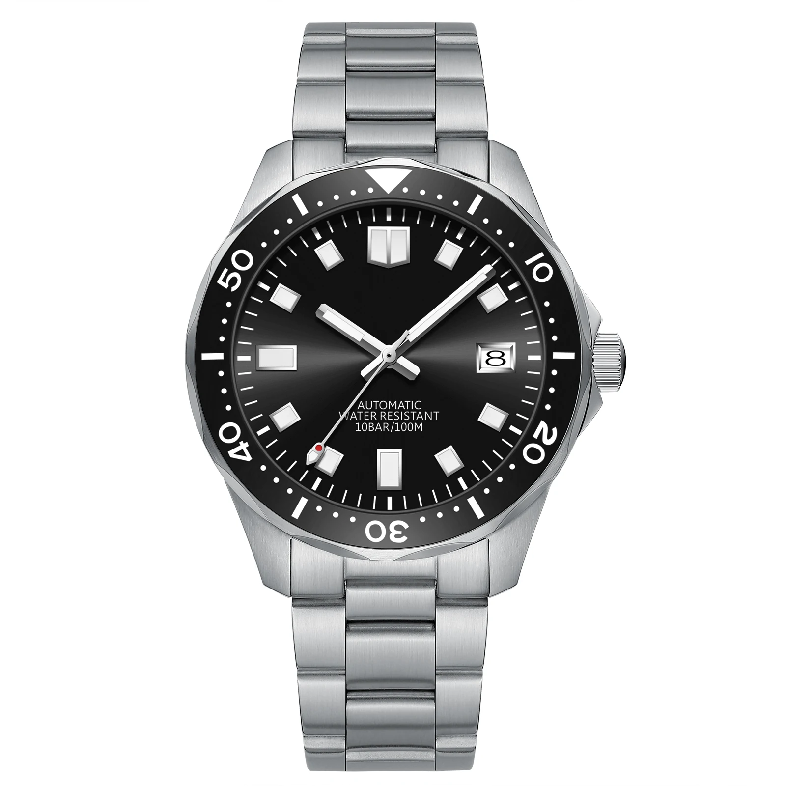 High Quality No Brand Man Stainless Steel 100M Waterproof Mechanical Fashion Watch