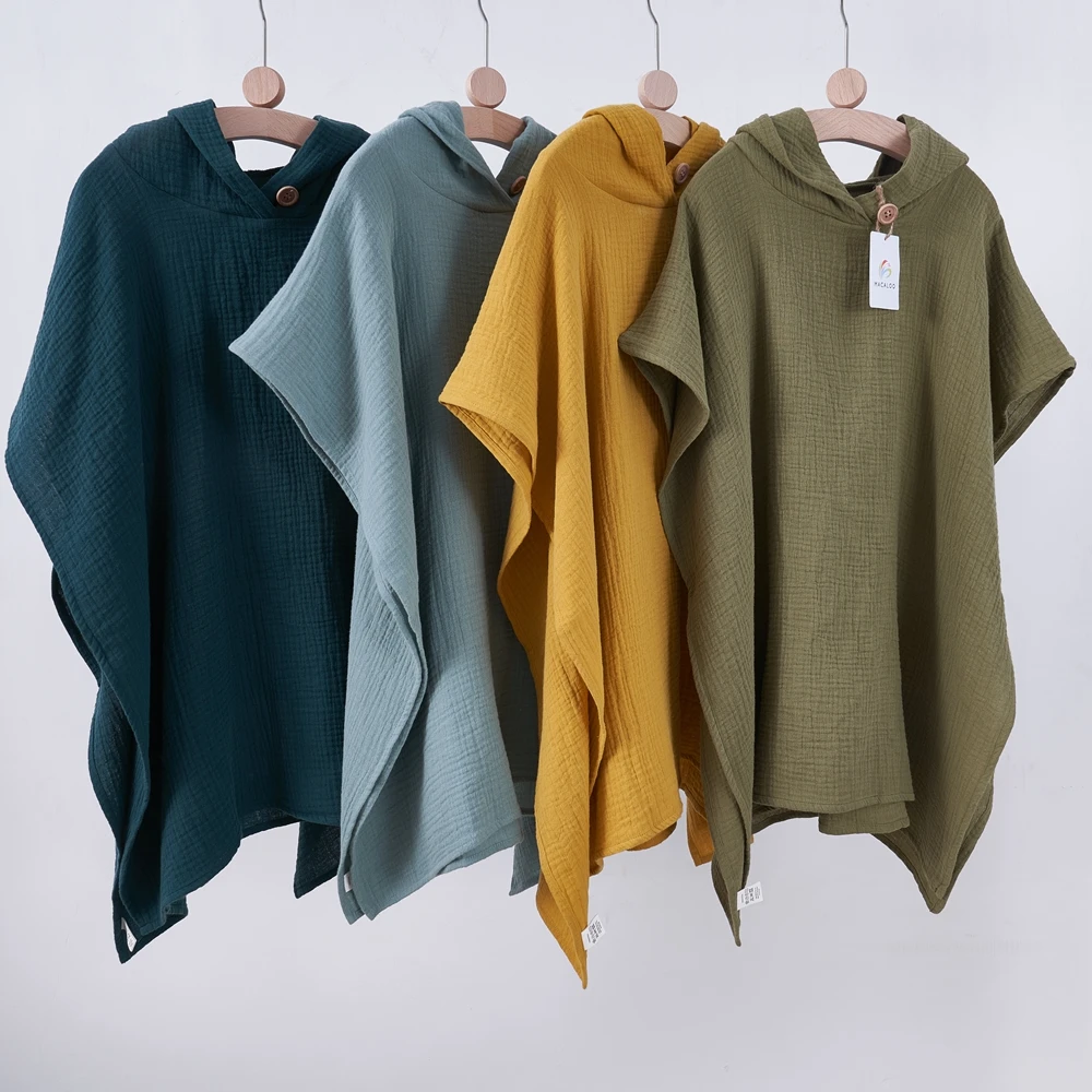 Изготовленное на заказ красивое многоцветное Двухслойное Марлевое муслиновое детское полотенце для серфинга с капюшоном пончо