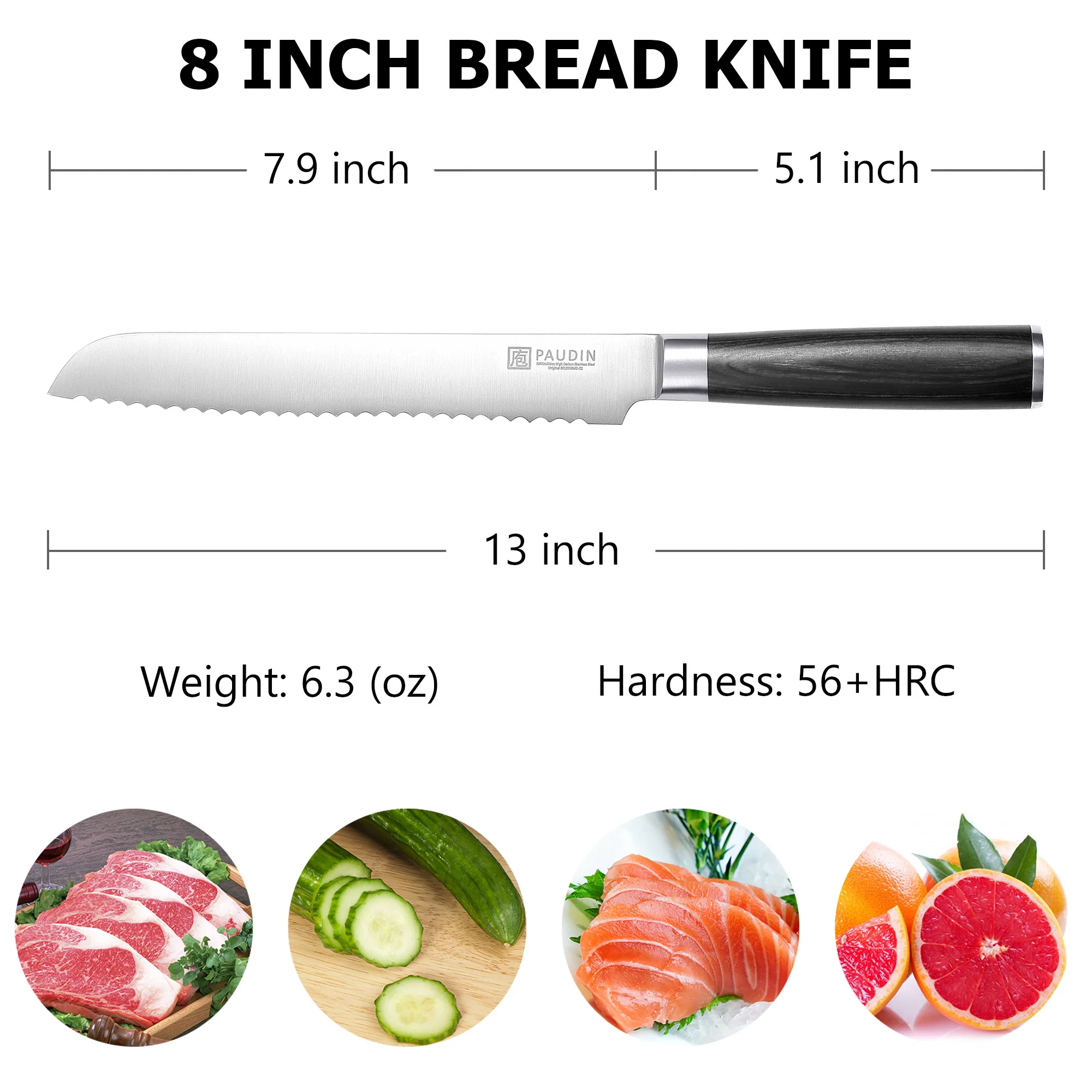 New Arrivals 8 Inch Chefs Knife 5Cr15Mov Stainless Steel Serrated Blade Pakka Wood Handle OEM Kitchen Knife Bread Knife