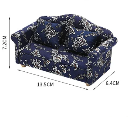 1/12 Miniatures Doll House Furnishings 3Pcs Sofa Kit with Pillow Miniature Toys Couch Chairs for Living Room