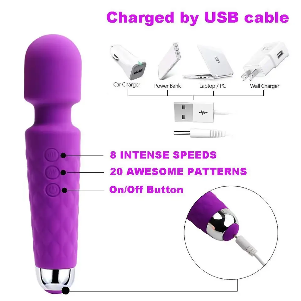 Wholesale 20 Modes Powerful Vibrators Rechargeable Massager G Spot Sex Toys AV Wand Vibrator