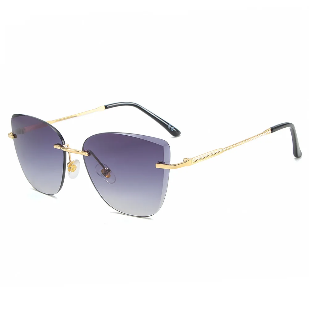Euromonk Overlap Rimless Shield Visor Glasses Women Double Lenses Triangle Cat Eye Sunglasses