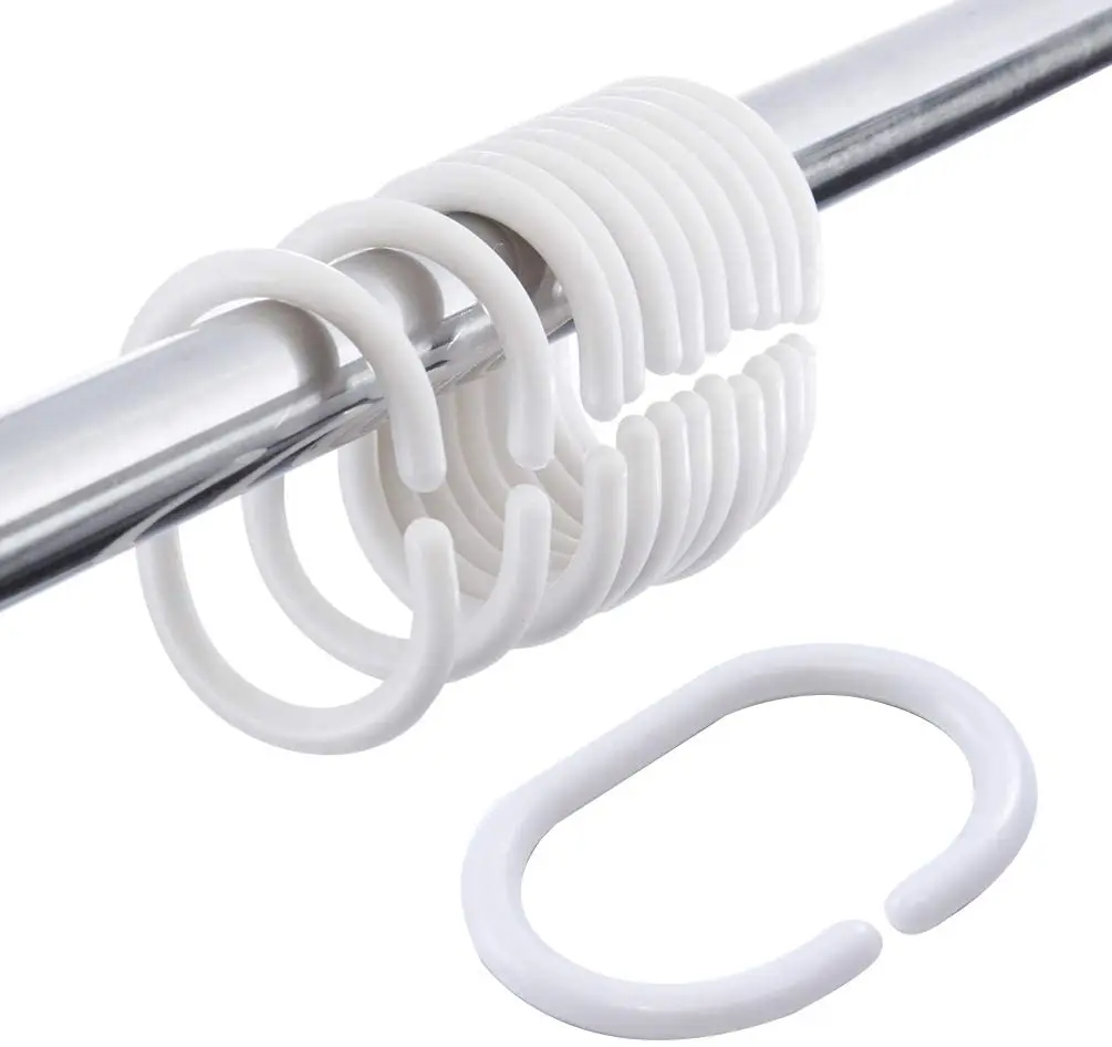 48 Pieces C Shape Plastic White Shower Bath Drape Curtain Loop Clip Hanger Hooks Rings
