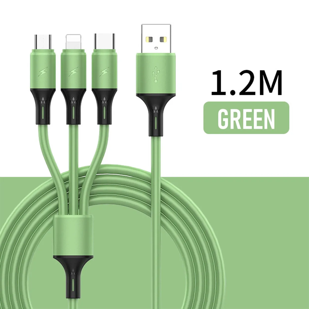 New 3 In 1 Liquid Silicone Cable 1.2m Soft Glue Quick Charging Cable for IOS Android Type-c