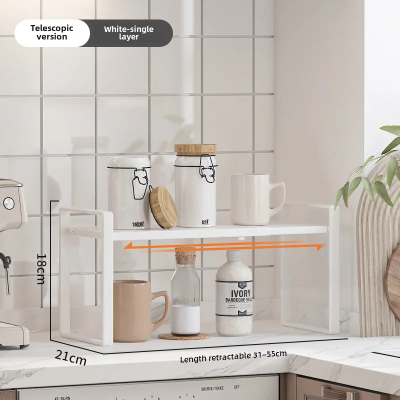 Telescopic Shelf Cabinets Layered Storage Racks Table Top Pot Rack Cabinet Storage Shelf Holder metal Seasoning Rack Kitchen