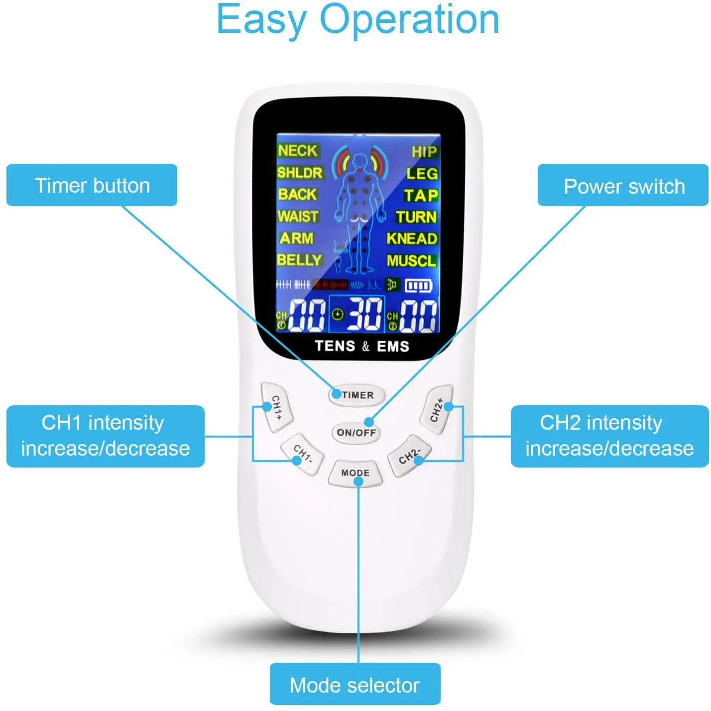 2024 Hot Sell 12 Modes TENS Unit EMS Massage Muscle Stimulator Electronic Pulse Massager Tens Machine Physiotherapy