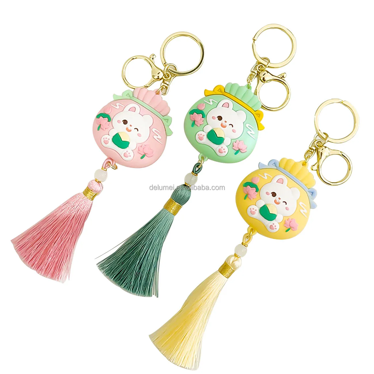 Soft Rubber Creative Keyring lanyard Bags Car Accessories Chinese Dragon Boat Festival PVC 3D Cartoon Lucky Rabbit Keychain