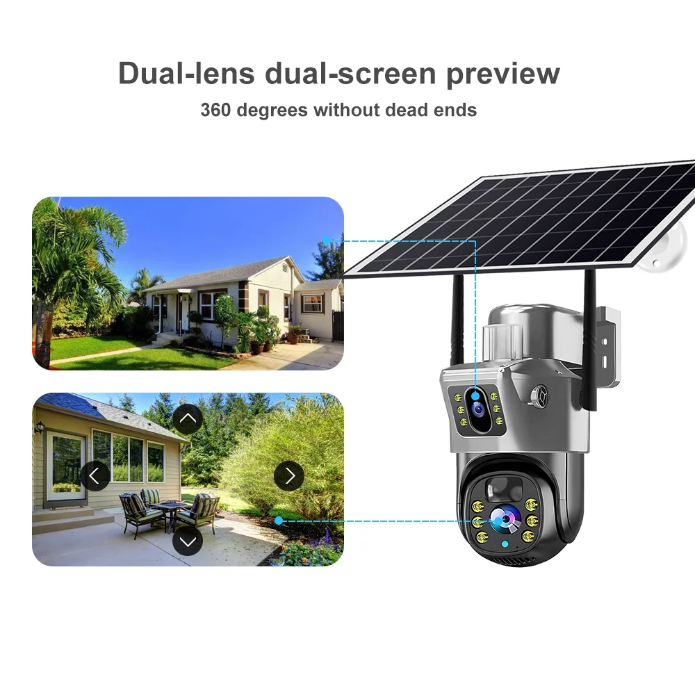 Hot Eseecloud V380 Pro Solar Powered control Security PTZ CCTV Camera Dual Lens Wireless Outdoor WiFi 4G Sim Card Solar Camera