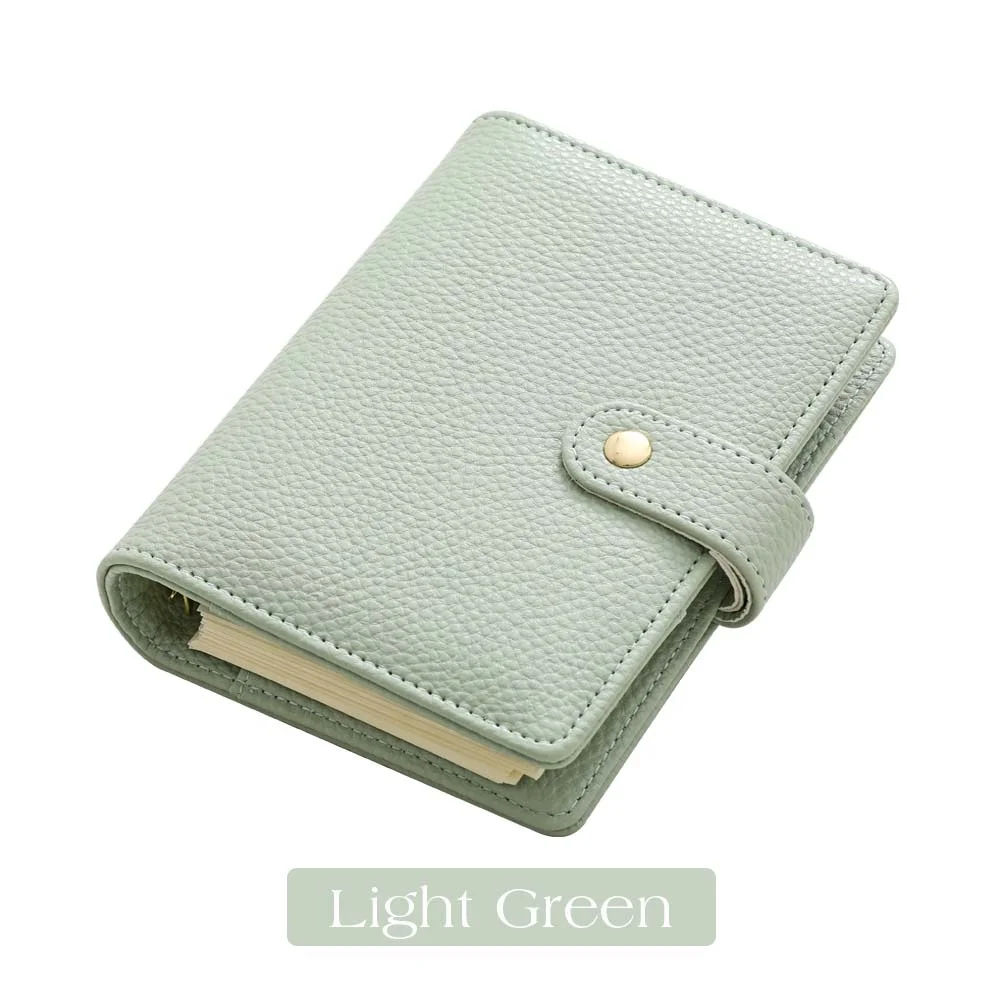 Ins Etsy FB TK Top Ranking Blue Green Black Grey Pink Beige A7 Gold 6 Ring Pebble Grain Leather Budget Binder with Gold Button