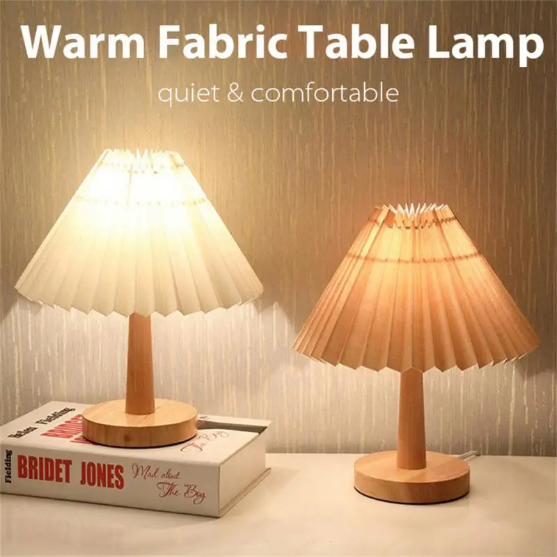 Vintage Pleated Lamp 5 Styles Dimmable USB Remote Control Retro Wooden LED Table Lamp Night Light Desk Bedside Home Decor