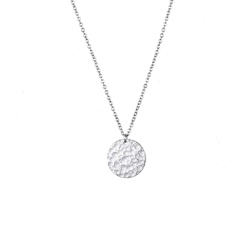 e-Manco Minimalist Round Hammered Custom Pendant Stainless Steel Necklace Sublimation Blank Laser Engraving Jewelry for Women