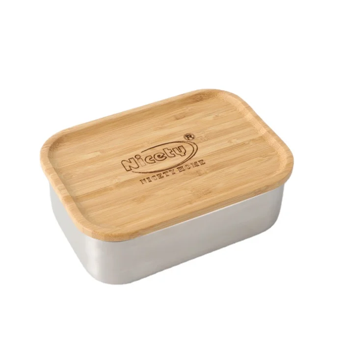 stainless steel 304 bento lunch box bamboo lid food storage container with removal divider for adults Japanese kids
