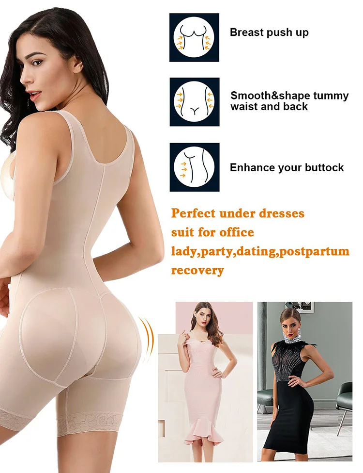 Lover-Beauty Wide Straps Open Crotch Three-Layered Full Body Shaper Tummy Control Shapewear For Women