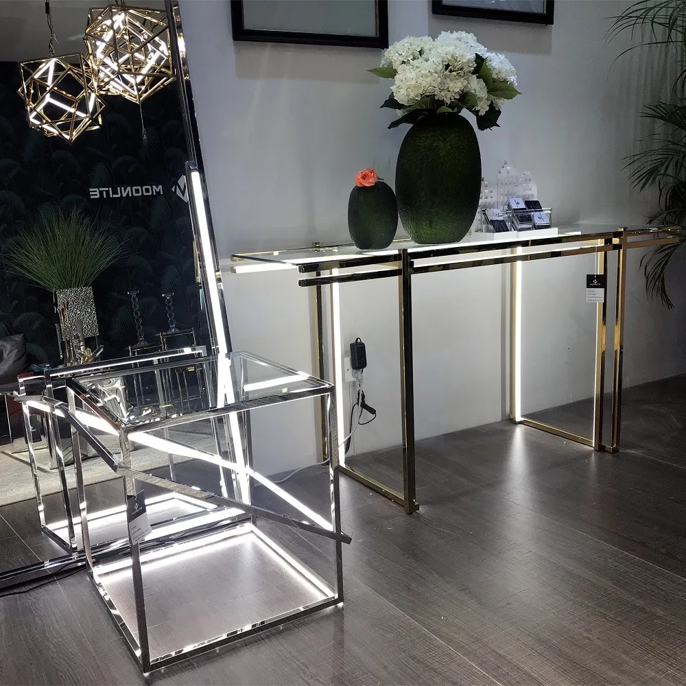  New designer metal leg table mirror base tempered glass top living furniture end coffee with