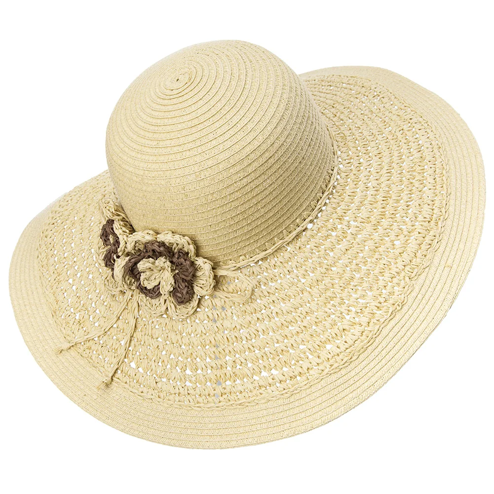 Summer Women paper crochet flower band floppy sun-proof Straw Hat