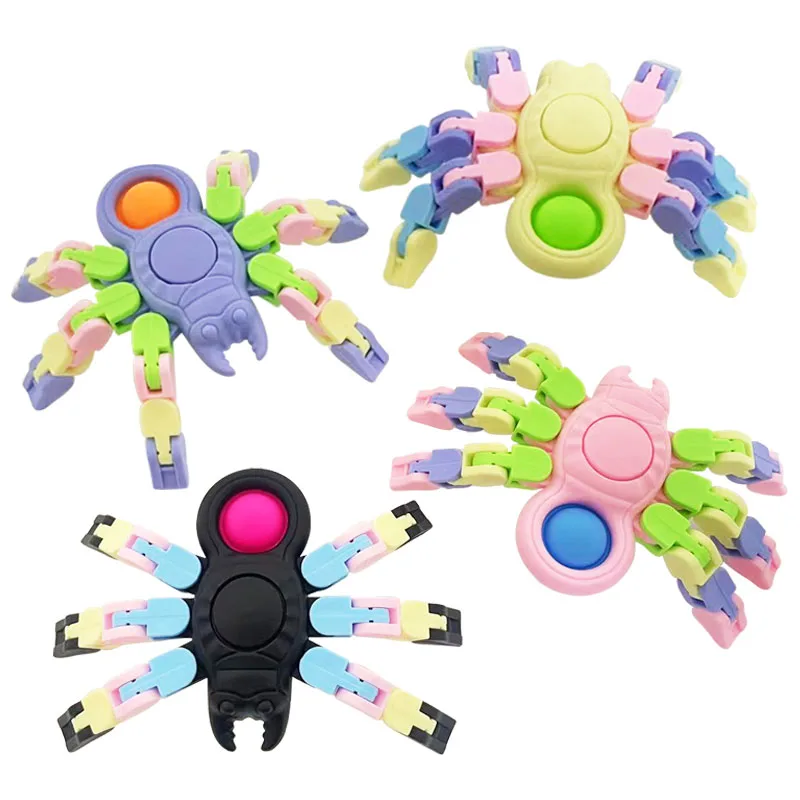 Hot Sale Push Pop Fidget Toy Transformable Fingertip Fidget Spinner Gyro Chain For Kids And Adults Fidget Silicone Spinner Toy