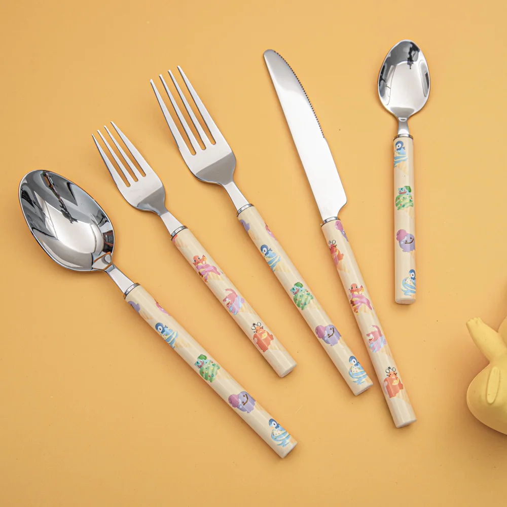 Custom Design Printing Handle Tableware Fork Spoon Stainless Steel Cutlery Set