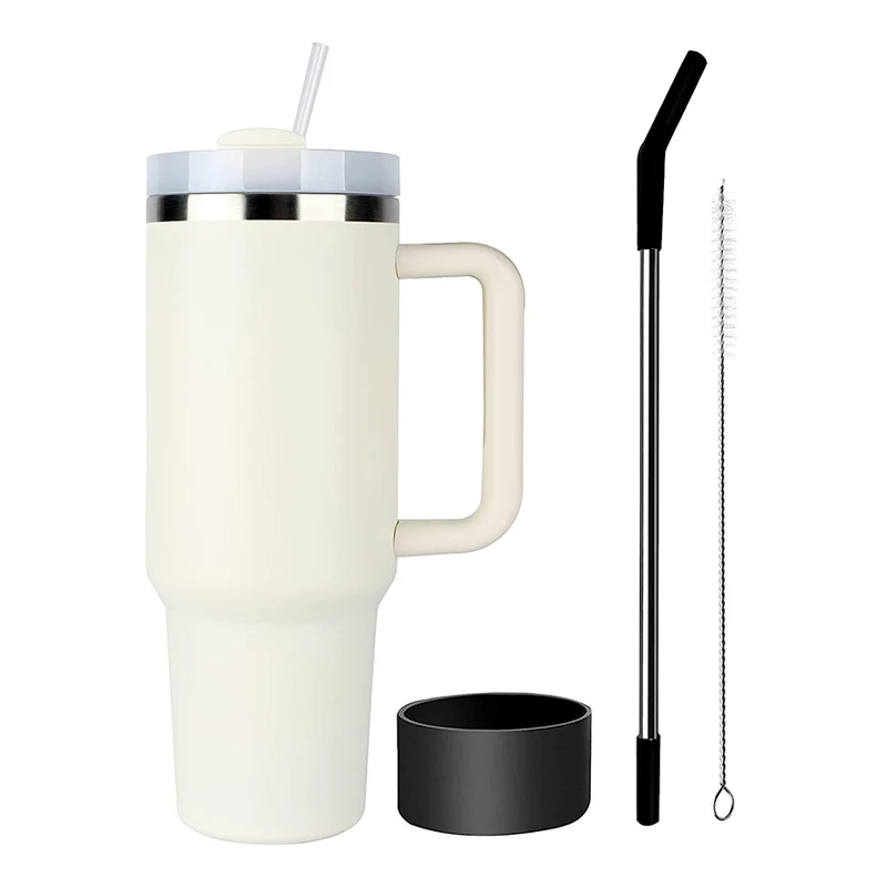 Custom Ideas 40 oz Coffee Mug Stainless Steel Double Wall Vacuum Beer Cup Travel Leopard Tumbler With Handle Straw Lids