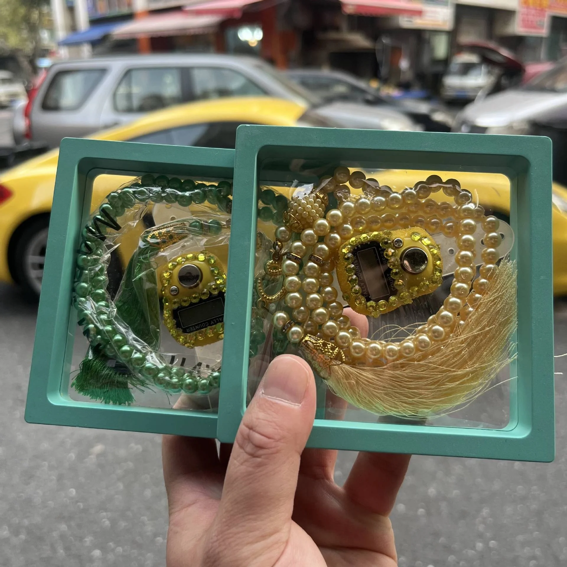 wholesale Handmade Glass 99 Beads Tesbih Digital Finger Tally Counter with Box Prayer Beads Rosary Tasbih Muslim for Wedding Be