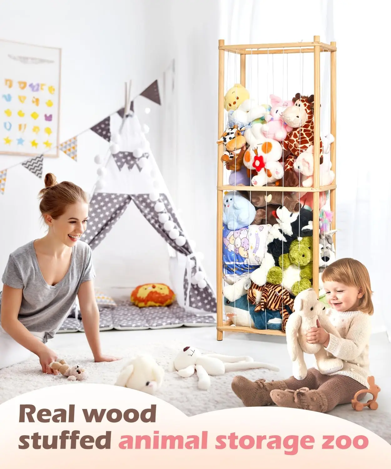 Toy Cage  Kids Nursery Play Room Bedroom Display Corner Wooden Stuffed Animal Cage Extra Large Stuffed Animal Zoo Storage