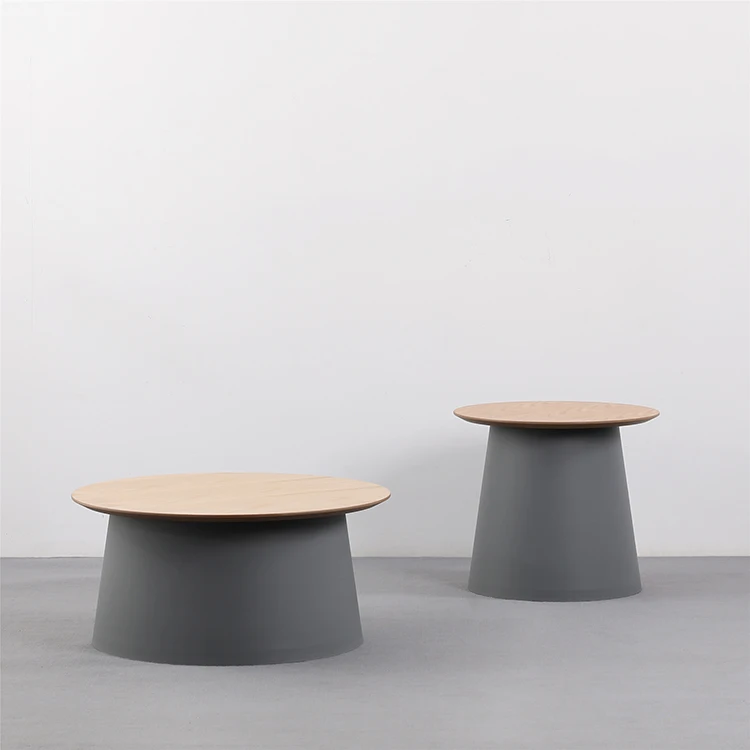 new design luxury fancy hot sell oak pp plastic two size living room use round coffee side table