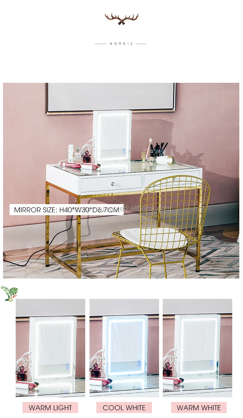 vanity table set with lighted mirror makeup vanity dressing table dresser desk with dimmable led bulb large drawer for bedroom