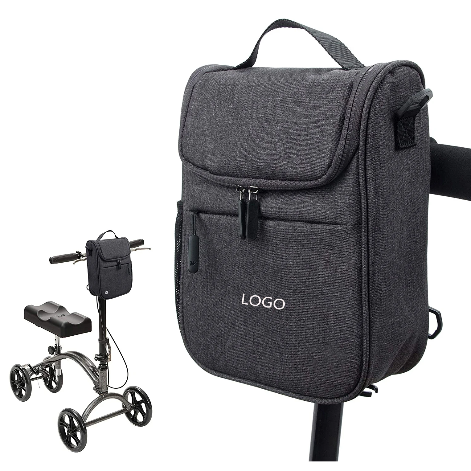 Knee Walker Handlebar Bag for Bike, Scooter, Wheelchair, Knee Scooter Accessories Bag with Shoulder Strap OEM Accepted
