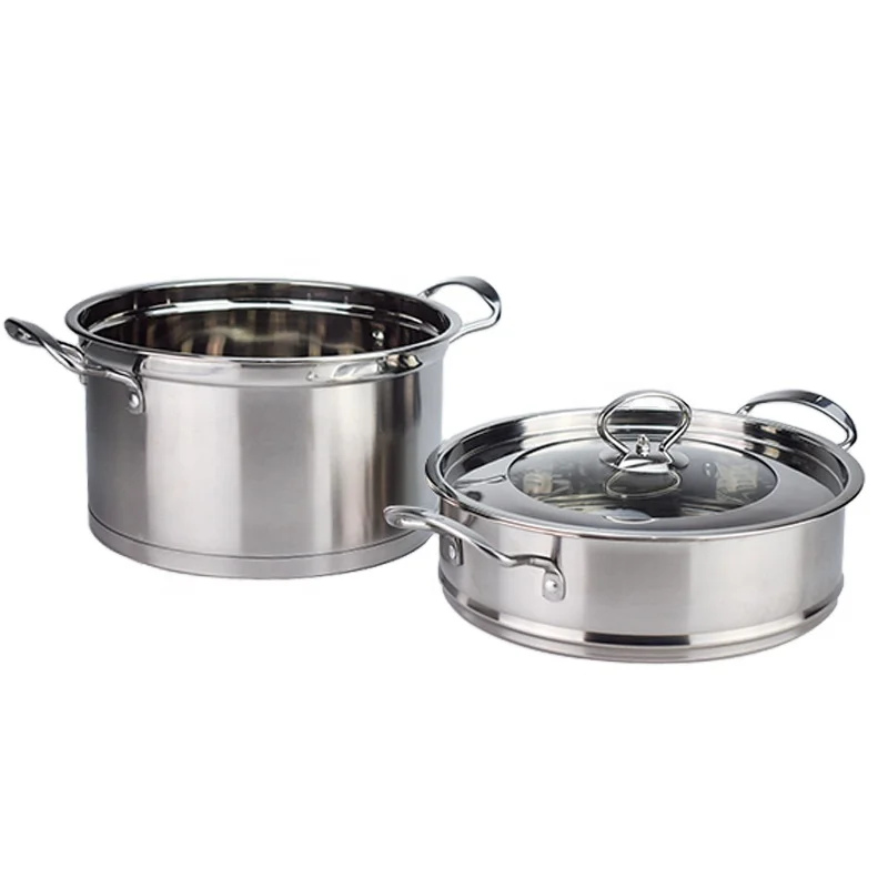 High quality heat-resistant handles 26cm stainless steel food cooking steamer boiler pot