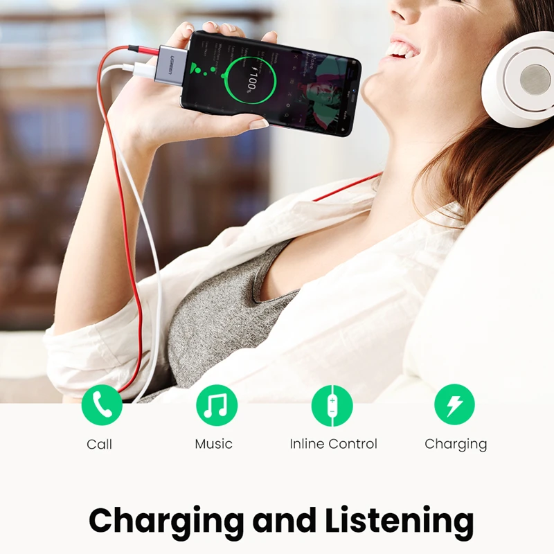 UGREEN кабель-Переходник USB C Type 3 5 мм адаптер для наушников Lightning/сплава аудио разъем подключения с USB-C зарядное устройство Huawei