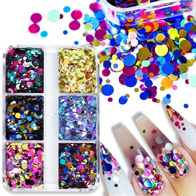 6Grid/box Ultrathin Dot Nail Sequins Mix Laser Sequin For Nails Art Manicure /Makeup/Wedding Christmas Decoration