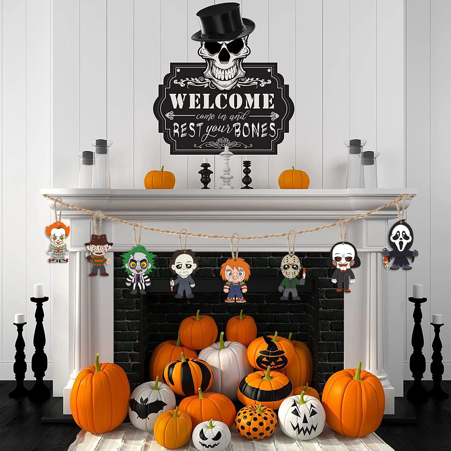 15pcs Personalized home decor Wood crafts DIY Halloween pendant Small wooden decorations