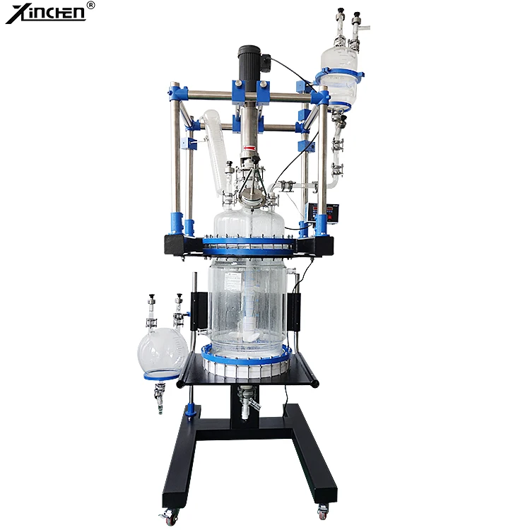 Automatic Grade 200L Reaction Kettle Jacketed Glass Vessel Filter Reactor with PTFE Sealing Material Reliable Motor