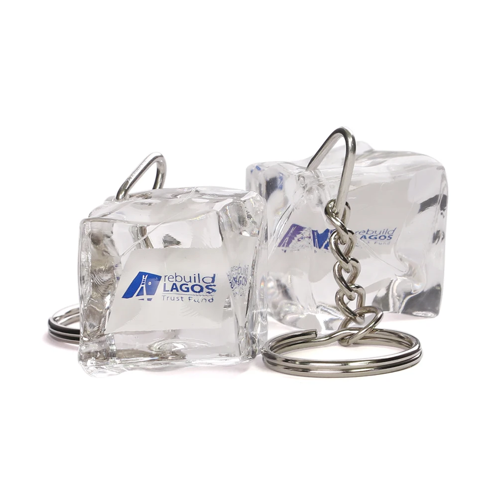 Wholesale 3D Square Shape Acrylic Ice Cube Transparent Key Ring