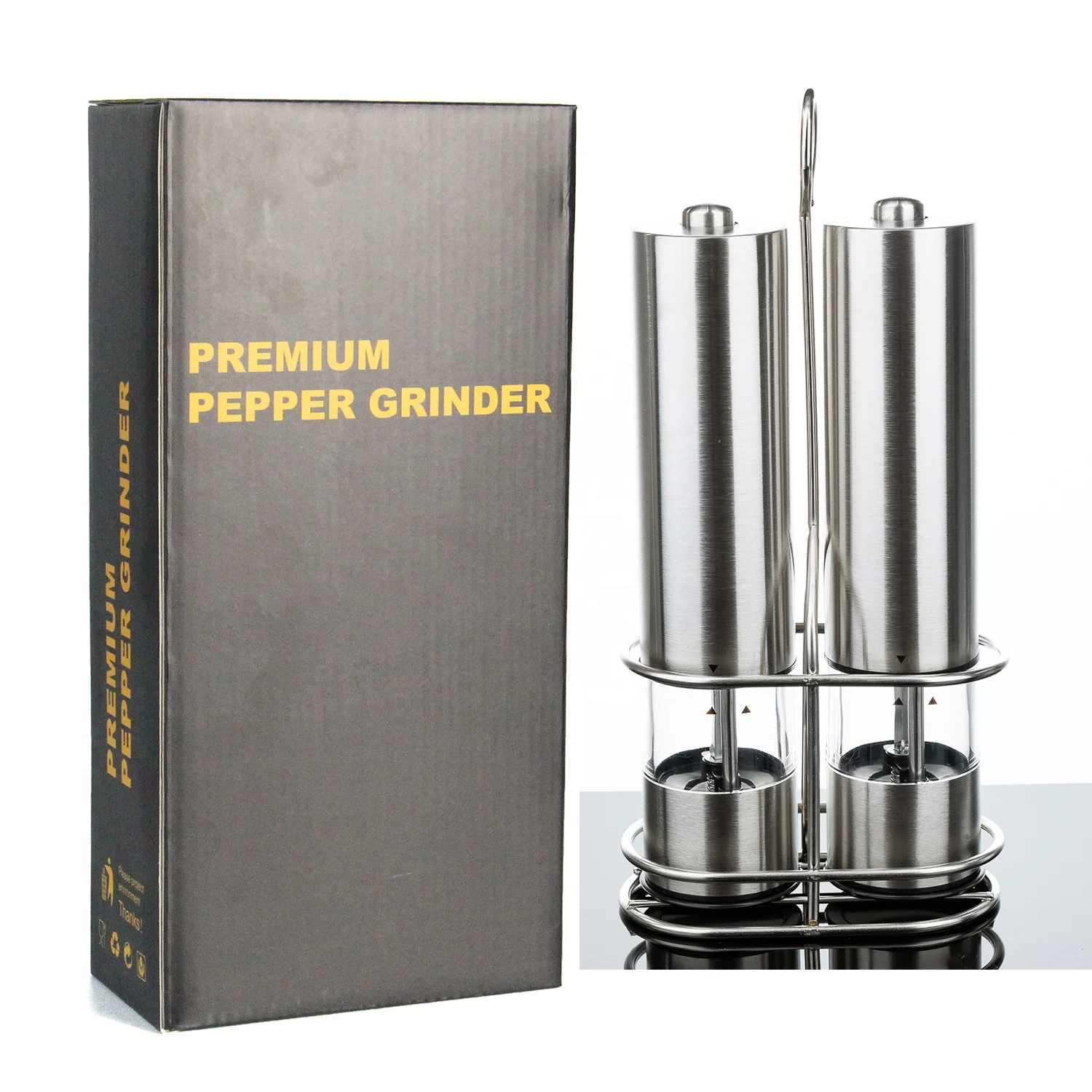 Electric Pepper Mill Set with Stainless Steel Stand Pepper&Salt Grinder Set