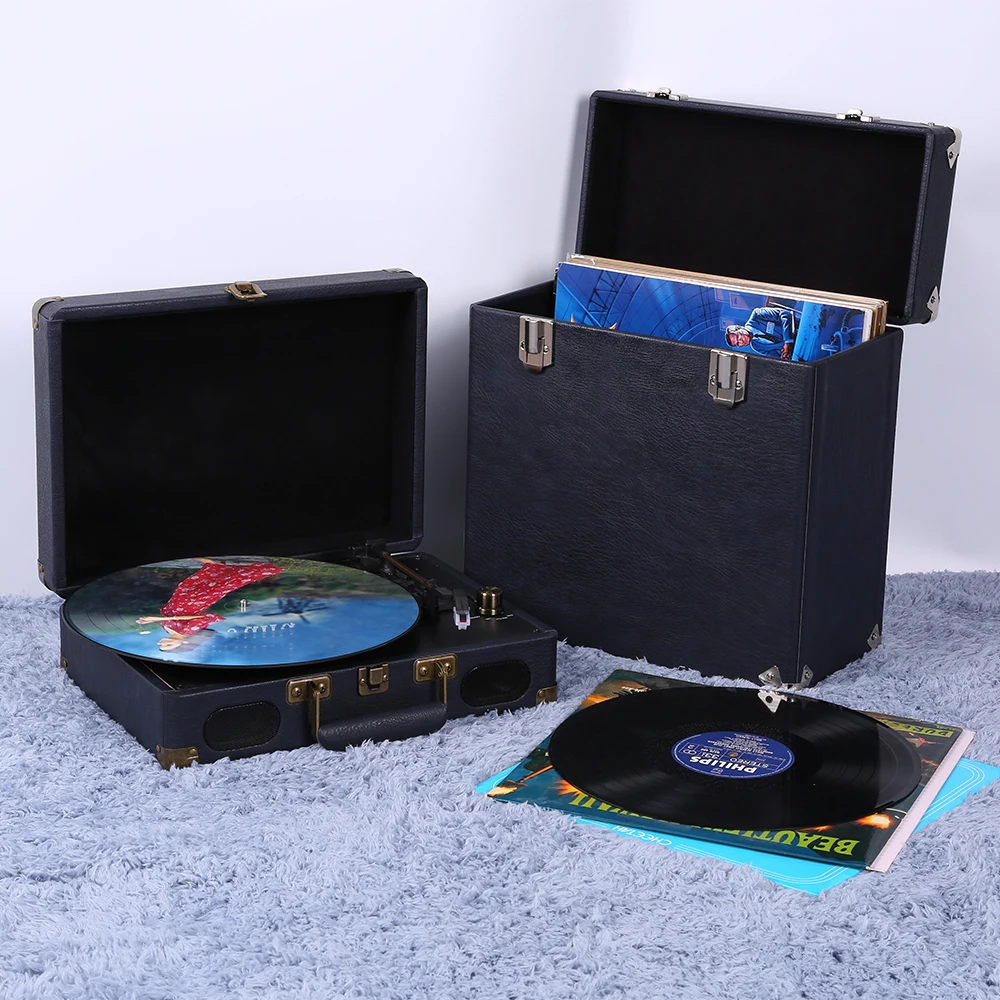 Victrola в винтажном стиле, в стиле ретро виниловые кожи запись кейс для хранения 45 + записи (для защиты от дождя/пыли/без царапин)-Silver-12Inch