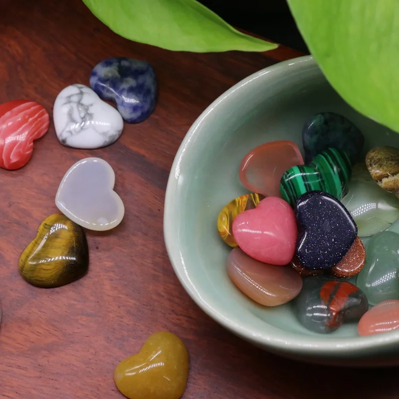 natual Agate crystal gemstone 18mm Heart cabochon  flat bottom bead for DIY sticky diamond jewelry material