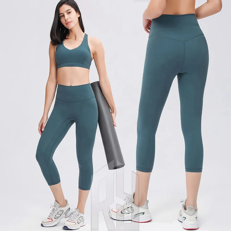 Fitness Cropped Leggings 21' length No camel line align lift hip running fitness quick-dry Yoga Biker  pants Workout clothes