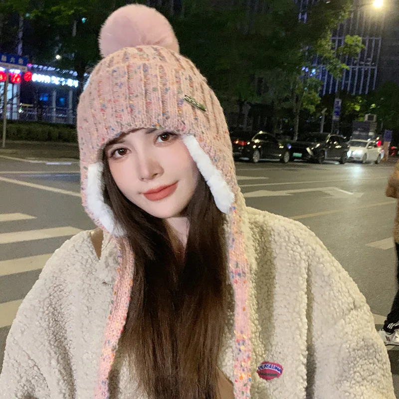 Women Winter Knit Fleece Lined Peruvian Cover Ears Beanie Hat Ear Flaps Sherpa Ski Snow Hats