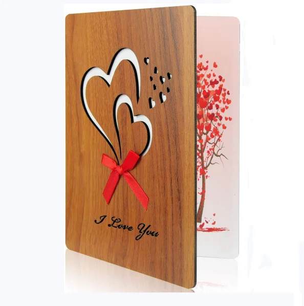 New Design Handmade Bamboo Wooden Unique Greeting Thank You Card For Valentines Day Birthday Anniversary Gift